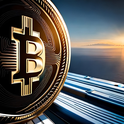 Una moneta di bitcoin stilizzata vista frontalmente