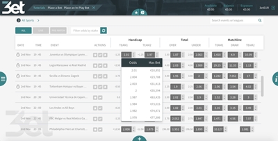 Interfaccia di scommesse sportive di 3ET