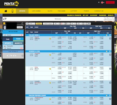 Interfaccia del sito di scommesse sportive
